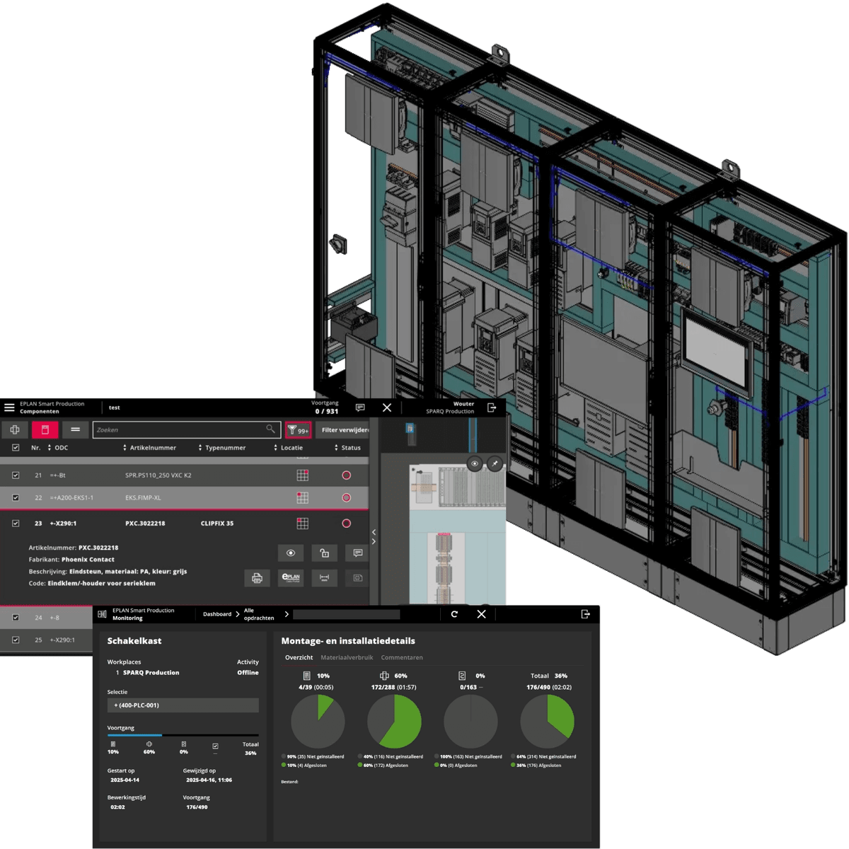 Engineers werken aan een 3D-model van een paneel