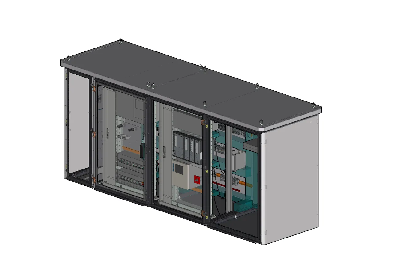 3D-model van een verdeelsysteem, geëngineerd door SPARQ Assembly in EPLAN Pro Panel